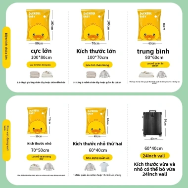 Túi hút chân không Vịt Vàng – Cất giữ chăn, quần áo, đệm, đồ chơi nhồi bông, chỉ 17.000₫