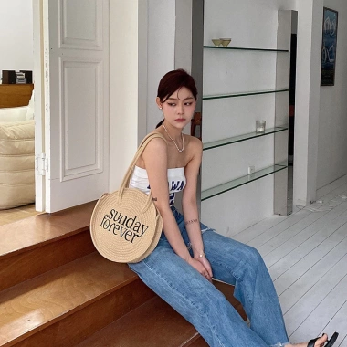 Túi len cao cấp hình tròn thêu chữ Sunday Forever – trẻ trung, giảm còn 125k