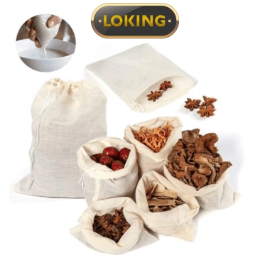 Túi lọc trà & nấu ăn bằng vải bông gạc có dây buộc - Kích cỡ đa dạng, LOKING