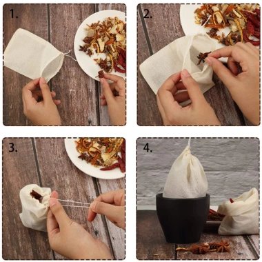 Túi lọc trà & nấu ăn bằng vải bông gạc có dây buộc - Kích cỡ đa dạng, LOKING