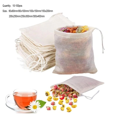 Túi lọc trà & nấu ăn bằng vải bông gạc có dây buộc - Kích cỡ đa dạng, LOKING