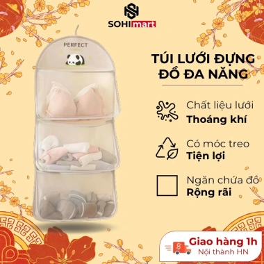 Túi lưới 3 tầng SOHImart đựng đồ lót, móc treo tiện lợi, chất liệu thoáng khí, ngăn rộng rãi, giảm giá 21.000₫