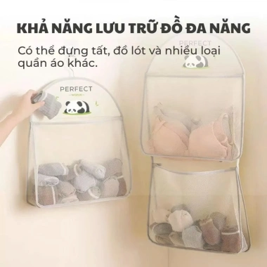 Túi lưới 3 tầng SOHImart đựng đồ lót, móc treo tiện lợi, chất liệu thoáng khí, ngăn rộng rãi, giảm giá 21.000₫