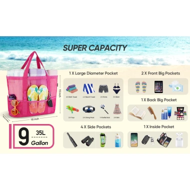 Túi Lưới Đựng Đồ Chơi Đi Biển Cỡ Lớn Gập Tiện Dụng - Giá Chỉ 135.000₫