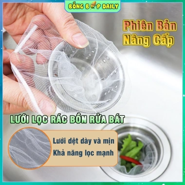 Túi Lưới Lọc Rác Bồn Rửa Bát 100 Cái Siêu Mịn Polyester Co Giãn Dùng 1 Lần Rổ Chặn Rác Nhà Bếp