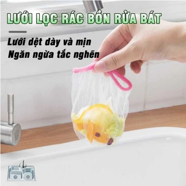 Túi Lưới Lọc Rác Bồn Rửa Bát 100 Cái Siêu Mịn Polyester Co Giãn Dùng 1 Lần Rổ Chặn Rác Nhà Bếp