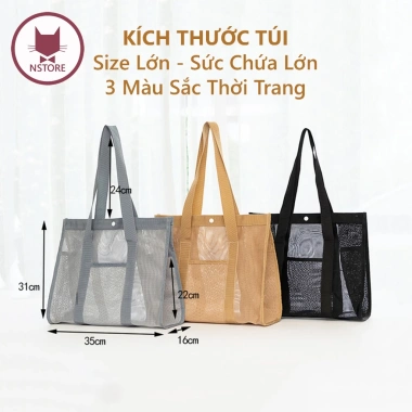 Túi Lưới Tote Size Lớn Đa Năng Đi Biển Đi Bơi Đựng Đồ Du Lịch Thể Thao 135k