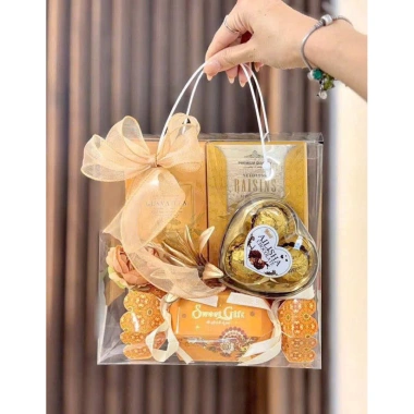 Túi mica trong suốt quai trắng - Giỏ quà Tết sang trọng, giảm 22% chỉ 95.500₫