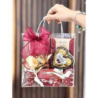 Túi mica trong suốt quai trắng - Giỏ quà Tết sang trọng, giảm 22% chỉ 95.500₫