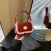 Túi mini nữ da PU phối ren trắng, charm mèo vàng - phong cách Hàn DK374, 73.000đ 3