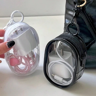 Túi mini trong suốt có dây kéo – hộp sắp xếp tai nghe, bộ sạc, vòng móc khóa, gọn nhẹ du lịch