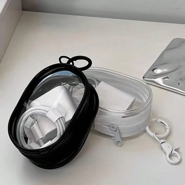 Túi mini trong suốt có dây kéo – hộp sắp xếp tai nghe, bộ sạc, vòng móc khóa, gọn nhẹ du lịch