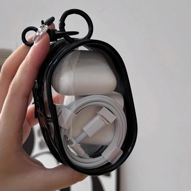 Túi mini trong suốt có dây kéo – hộp sắp xếp tai nghe, bộ sạc, vòng móc khóa, gọn nhẹ du lịch