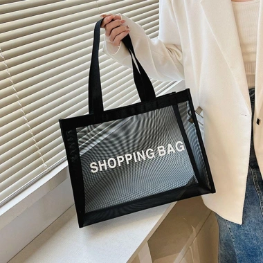 Túi mua sắm lưới trong suốt KINGQUEEN - Tote nylon lớn, đeo chéo đen, thích hợp du lịch biển, giá chỉ 88.128₫ 5