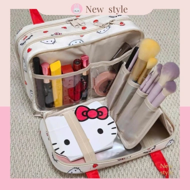 Túi mỹ phẩm Hello Kitty đa ngăn, vải chống thấm, khóa kéo chắc chắn - 184.319₫