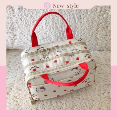 Túi mỹ phẩm Hello Kitty đa ngăn, vải chống thấm, khóa kéo chắc chắn - 184.319₫
