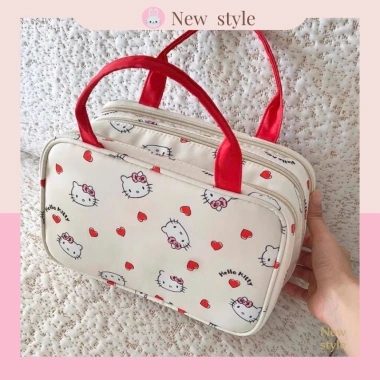 Túi mỹ phẩm Hello Kitty đa ngăn, vải chống thấm, khóa kéo chắc chắn - 184.319₫