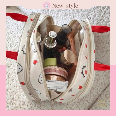 Túi mỹ phẩm Hello Kitty đa ngăn, vải chống thấm, khóa kéo chắc chắn - 184.319₫