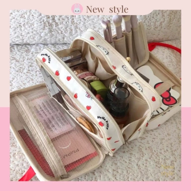 Túi mỹ phẩm Hello Kitty đa ngăn, vải chống thấm, khóa kéo chắc chắn - 184.319₫