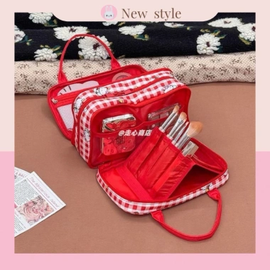 Túi mỹ phẩm Hello Kitty đa ngăn, vải chống thấm, khóa kéo chắc chắn - 184.319₫