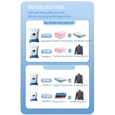 Túi nén chân không HELLO SHOP: Đựng quần áo, chăn gối, tiết kiệm 75% không gian, chống mốc - 16.400₫
