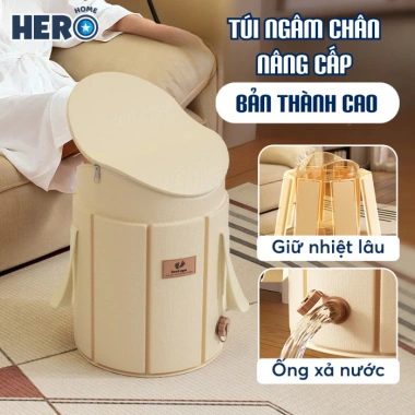 Túi Ngâm Chân 48cm Giữ Nhiệt 5 Lớp Chống Thấm, Van Xả Nước - Mẫu Mới, Giá 165k