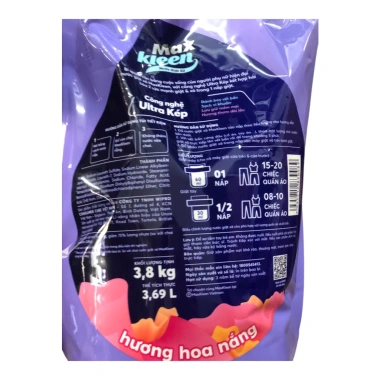 Túi Nước Giặt Xả Max Kleen 3,8kg - Siêu sạch, hương thơm lâu, giảm giá chỉ 166.994₫