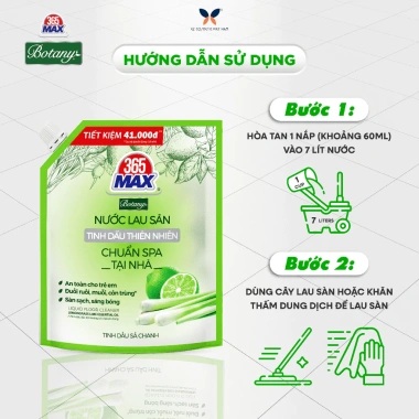 Túi Nước Lau Sàn 365 Max Botany 3.6L Tinh Dầu Sả Chanh - Làm sạch bóng sàn, an toàn da bé, giá chỉ 210.000 VND 6 Túi Nước Lau Sàn 365 Max Botany 3.6L Tinh Dầu Sả Chanh - Làm sạch bóng sàn, an toàn da bé, giá chỉ 210.000 VND 6