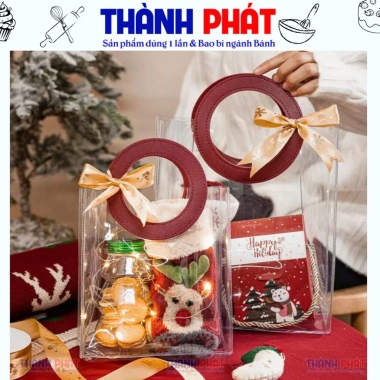 Túi PVC đựng quà Noel, bánh cookie Giáng sinh, quà Tết – Quai da, 19.000đ 4