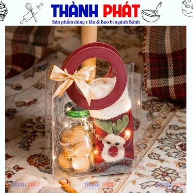 Túi PVC đựng quà Noel, bánh cookie Giáng sinh, quà Tết – Quai da, 19.000đ 10