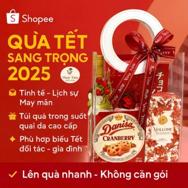 Túi Quà Trong Suốt Quai Da Cao Cấp 28x25x14cm Đựng Quà Tết Noel Sang Trọng Tặng Ruy Băng Voan Sóng