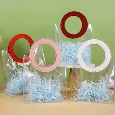 Túi Quà Trong Suốt Quai Da Cao Cấp 28x25x14cm Đựng Quà Tết Noel Sang Trọng Tặng Ruy Băng Voan Sóng