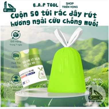 Túi rác cuộn 50 túi hương ngải cứu 45x45cm chống muỗi tự hủy sinh học dây rút - Na Babys Store 5