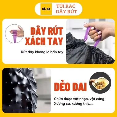 Túi rác dây rút BOBO quai treo tường - Chịu nhiệt, chống thấm, phân hủy - 26.460₫