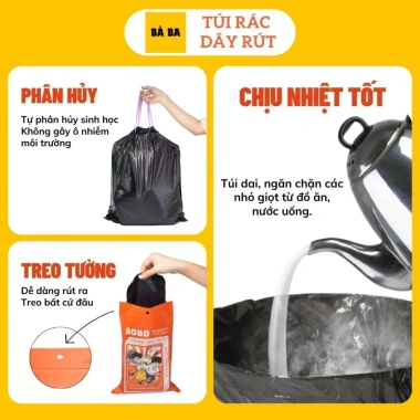 Túi rác dây rút BOBO quai treo tường - Chịu nhiệt, chống thấm, phân hủy - 26.460₫