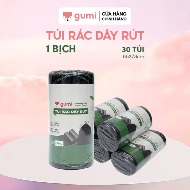 Túi rác Gumi tự phân hủy dây rút, size 50x55/65x78 cm, túi đen có quai - 51.000₫ 8