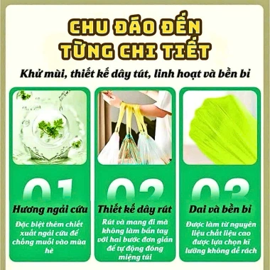 Túi rác ngải cứu SUMI 50 túi cuộn dây rút, khử mùi, ngăn vi khuẩn, giá 13.7k 2