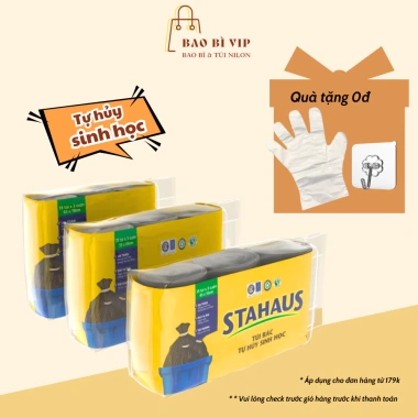 Túi rác Stahaus 3 cuộn 1kg - Đen, thân thiện môi trường, đa kích thước 45x55/55x65/65x78cm, giá chỉ 19.000₫