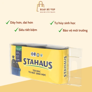 Túi rác Stahaus 3 cuộn 1kg - Đen, thân thiện môi trường, đa kích thước 45x55/55x65/65x78cm, giá chỉ 19.000₫