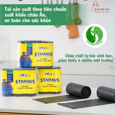 Túi rác Stahaus 3 cuộn 1kg - Đen, thân thiện môi trường, đa kích thước 45x55/55x65/65x78cm, giá chỉ 19.000₫