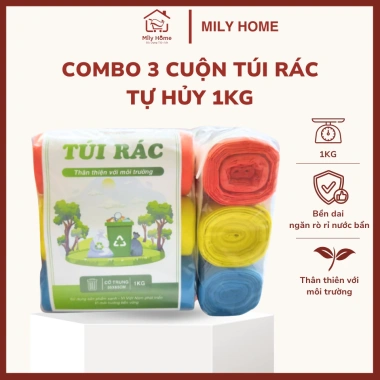 Túi rác tự phân hủy sinh học 3 màu Xanh Hồng Vàng - Dai chắc, thân thiện môi trường, chỉ 43.000₫