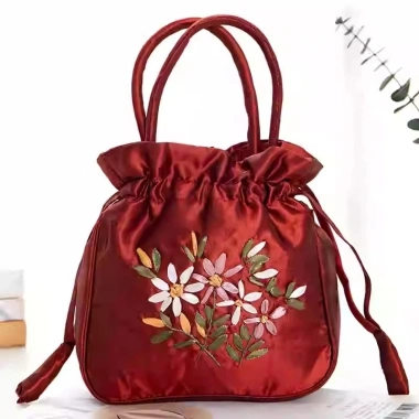 Túi rút tay nữ thêu hoa đẹp, vải lụa vintage cổ điển - Giá chỉ 59.000đ 10