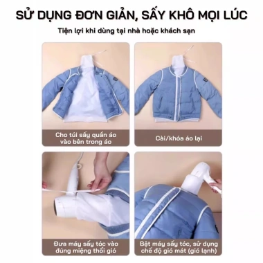 Túi sấy quần áo siêu nhanh dùng máy sấy tóc, gấp gọn, khô đều, làm phồng áo 99.000đ 8 Túi sấy quần áo siêu nhanh dùng máy sấy tóc, gấp gọn, khô đều, làm phồng áo 99.000đ 8