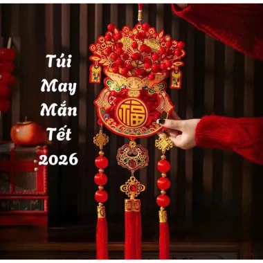 Túi Tài Lộc Liễn Treo Đào Đông Đỏ - Túi Tiền Trang Trí Tết 2.026, Mặt Đôi, 43.000 VND 2