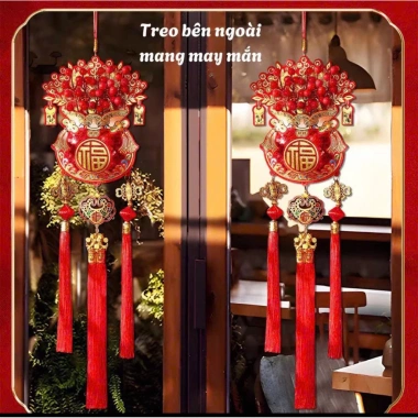 Túi Tài Lộc Liễn Treo Đào Đông Đỏ - Túi Tiền Trang Trí Tết 2.026, Mặt Đôi, 43.000 VND 7