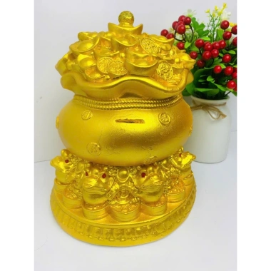 Túi tiền vàng phong thủy tài lộc size to, hũ vàng thần tài, ống tiết kiệm heo đất, quà tặng may mắn - chỉ 135.000₫ 4