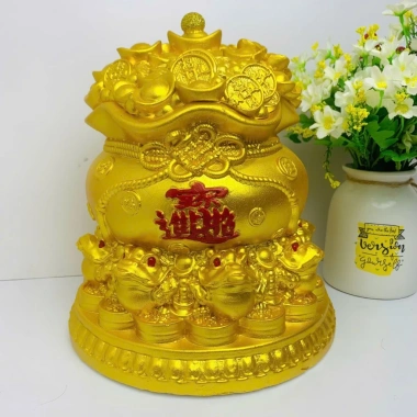 Túi tiền vàng phong thủy tài lộc size to, hũ vàng thần tài, ống tiết kiệm heo đất, quà tặng may mắn - chỉ 135.000₫ 6