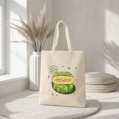 Túi Tote Canvas 33x38cm Có Khóa Phong Cách Xuân Tết In Bánh Chưng Giá 59k