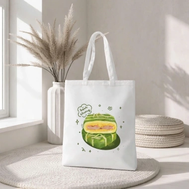 Túi Tote Canvas 33x38cm Có Khóa Phong Cách Xuân Tết In Bánh Chưng Giá 59k