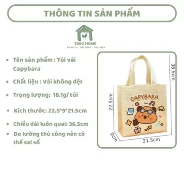 Túi Tote Canvas Capybara Không Dệt - Dễ Thương Đựng Sách, Quà Sinh Nhật, Giá 22.049₫ 2